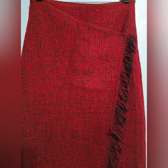 Butterfly Red Tweed Wrap Fringe Skirt S - Picture 3 of 9